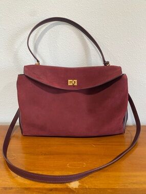 Suede Top-Handle Shoulder Bag in Wine